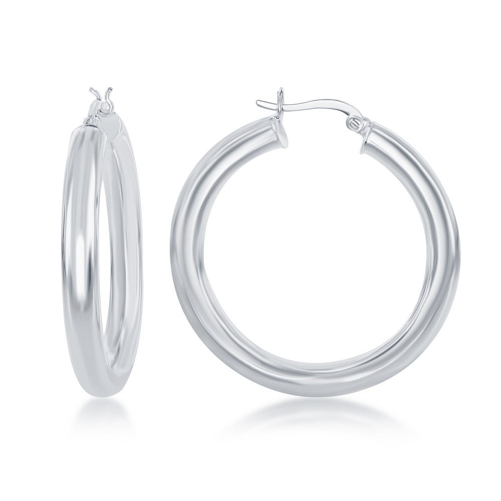 Sterling Silver 5x35mm High-Polished Hoop Earrings - Rhodium Plated Earrings