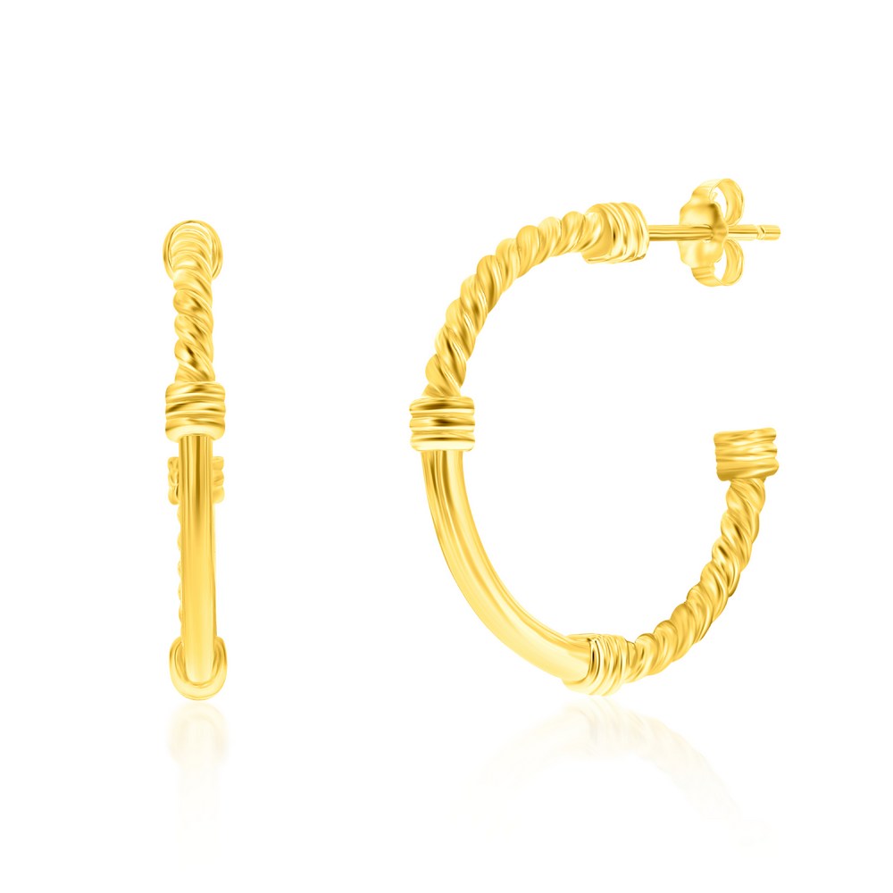 Sterling Silver 24mm Rope & Polished Half Hoop Earrings - Gold Plated Earrings