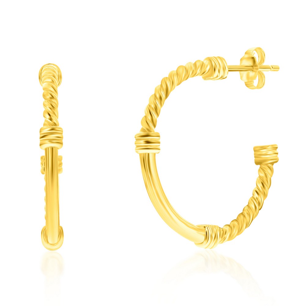 Sterling Silver 28mm Rope & Polished Half Hoop Earrings - Gold Plated Earrings