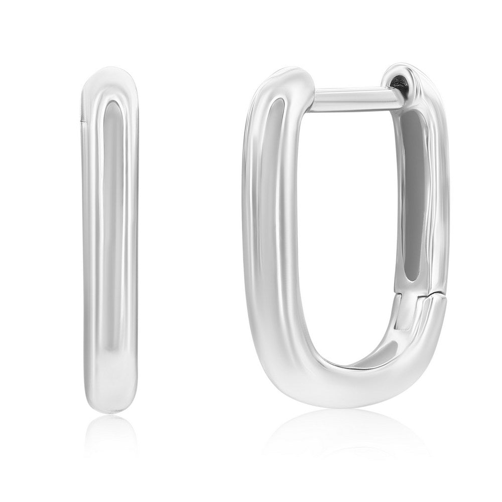 Sterling Silver Rectangle Shaped Hoop Earrings Earrings