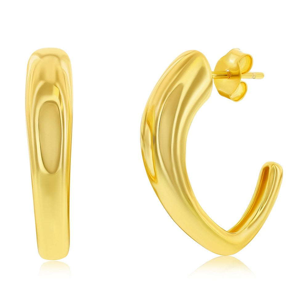 Sterling Silver, 22mm Irregular Shaped Hoop Earrings - Gold Plated Earrings