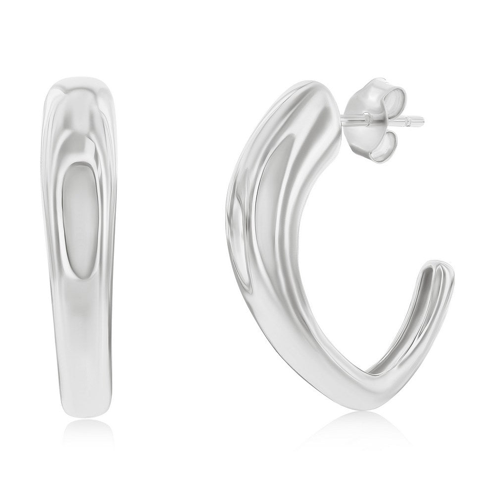 Sterling Silver, 22mm Irregular Shaped Hoop Earrings Earrings