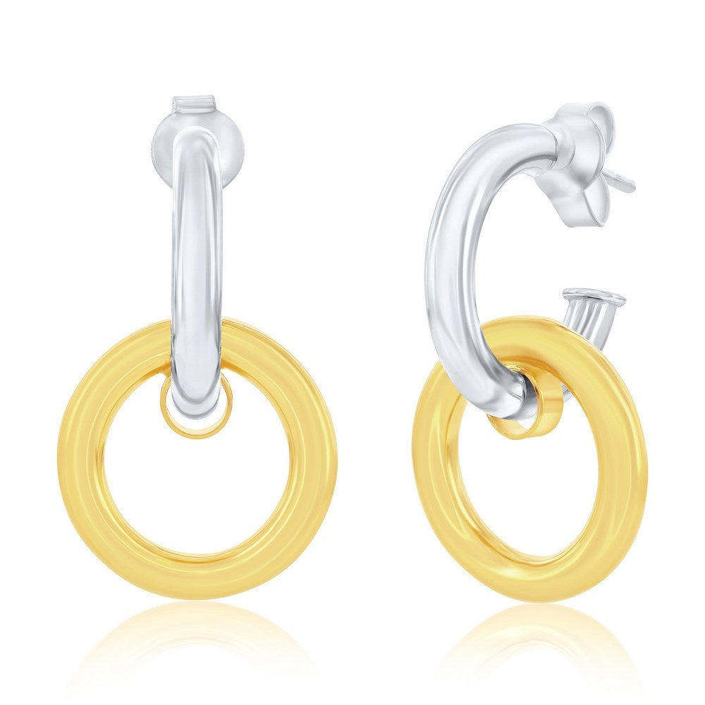 Sterling Silver, Double Round Hoop Earrings - Two-Tone Earrings