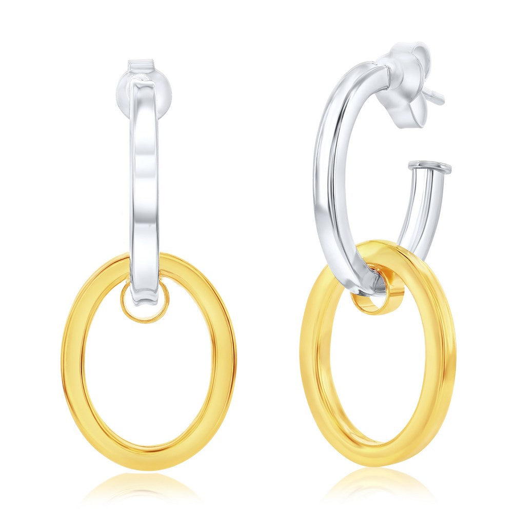 Sterling Silver, Double Oval Hoop Earrings - Two-Tone Earrings