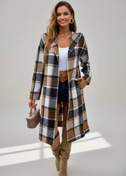 Devine Plaid Long Sleeve Hooded Coat