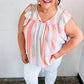 Coral & Light Blue Stripe Waffle Tie Neck Top - DAVERRI FASHIONS