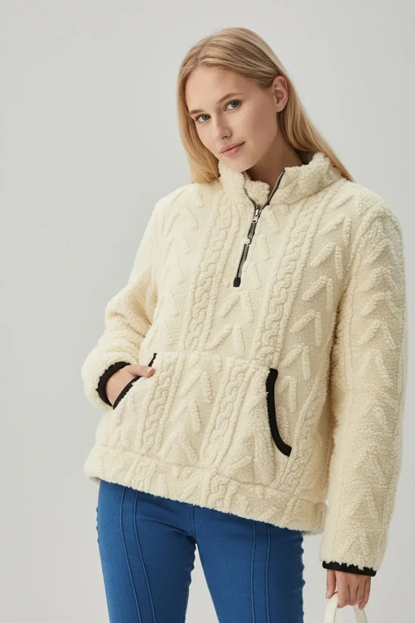 Fleece Zip-Up Pullover - DAVERRI FASHIONS