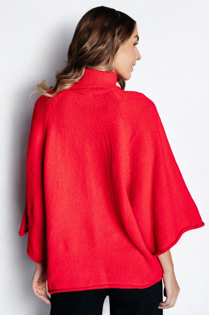 Jodifl 3/4 Sleeve Red Turtleneck Sweater Tops