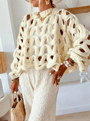 Soft Crewneck Long Sleeve Crochet Knit Oversized Sweater | Sweaters Daverri Fashions