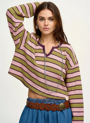 Daverri Fashions striped waffle texture ribbed crop top in olive green, pink, purple