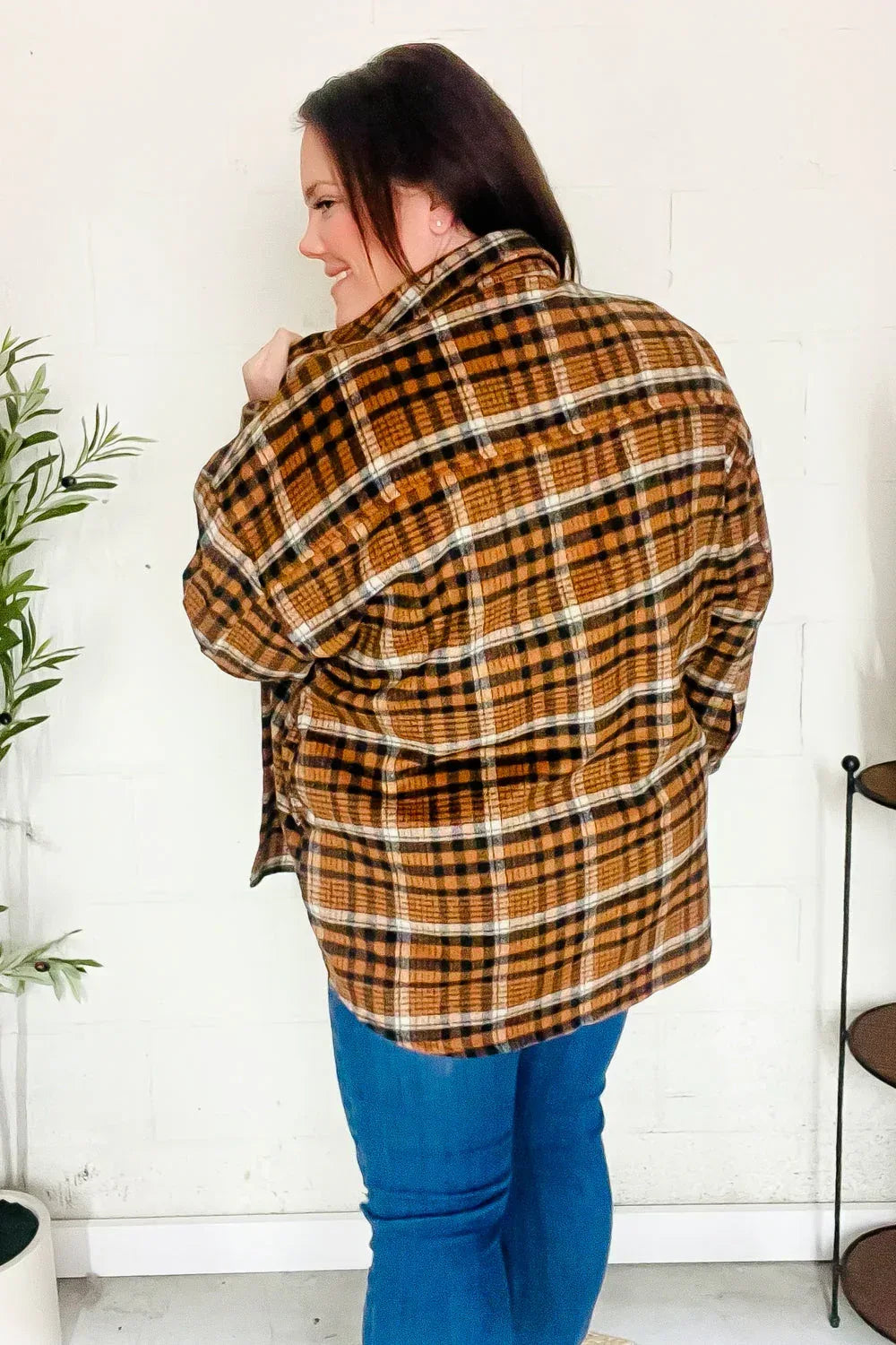 Put Together Rust Plaid & Animal Print Button Down Jacket - DAVERRI FASHIONS