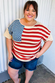 American Flag Jacquard Knit Sweater Top | Daverri Fashions