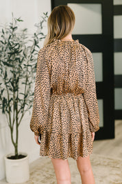 Oddi Cheetah Print Tassel Tie Tiered Mini Dress in Pecan Brown | Mini Dresses Daverri Fashions