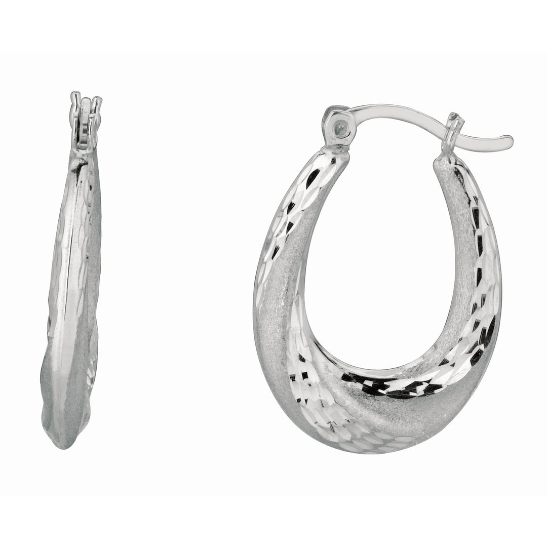 Silver Diamond Cut & Polished Twist Puffed Hoop Earring Earrings