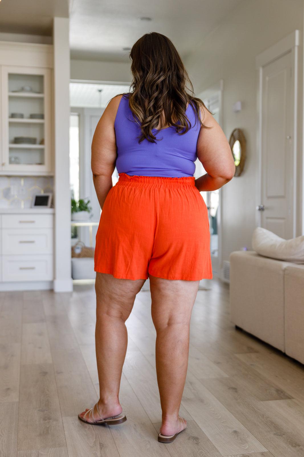 High Rise Orange Cotton Shorts Shorts