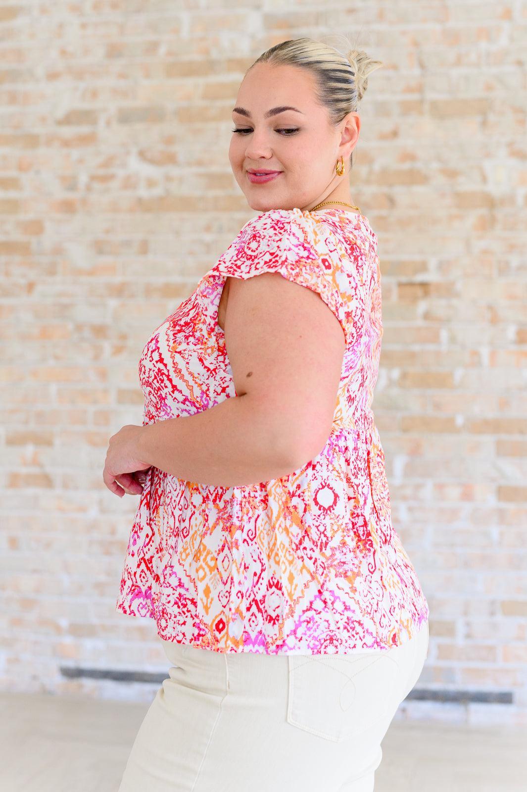 A Matter of Time Flutter Sleeve Top in Multi Tops