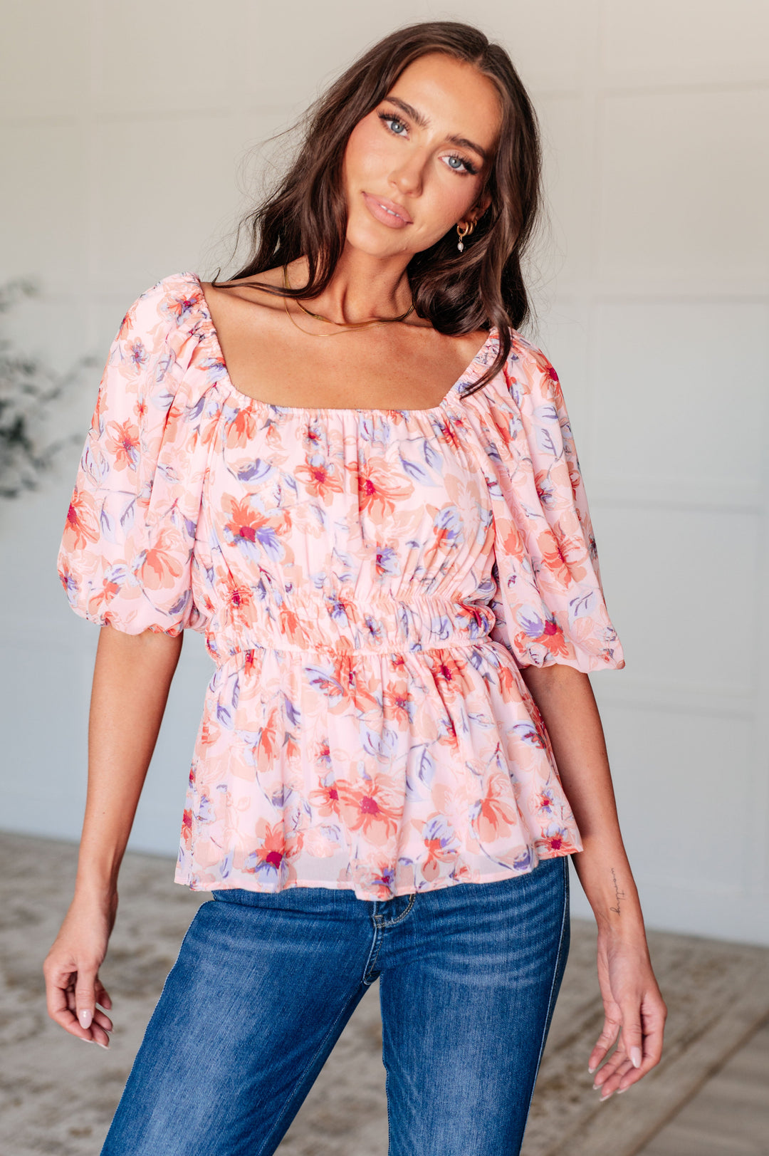 A Powerful Force Square Neck Balloon Sleeve Blouse Tops