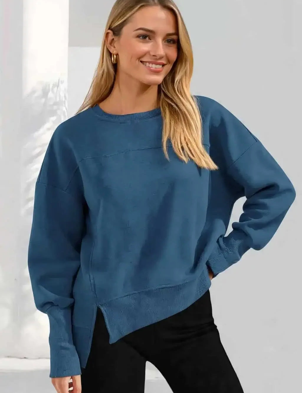 Daverri Fashions Casual Loose Side Slit Sweatshirt - DAVERRI FASHIONS