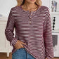 Daverri Fashions burgundy white striped lace-up henley top