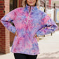 Pastel Skies Fleece Pullover in pink purple tie-dye with half-zip collar