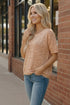 Blush Safari Knit Top: peach leopard-print short-sleeve blouse