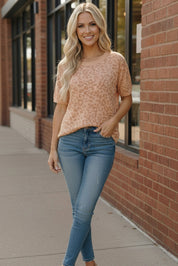 Blush Safari Knit Top in soft peach leopard print