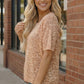 Blush Safari Knit Top: peach leopard-print short-sleeve blouse