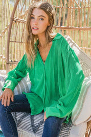 The Grass is Always Greener Pleated Silk Blouse | Daverri Fashions