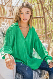 The Grass is Always Greener Pleated Silk Blouse | Daverri Fashions