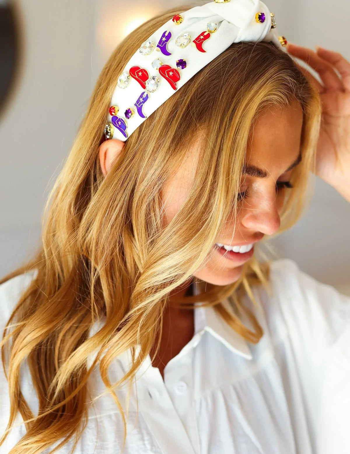 Red White & Blue Gem Cowboy Embellished Top Knot Headband | 07-01-25 Summer Sale Daverri Fashions