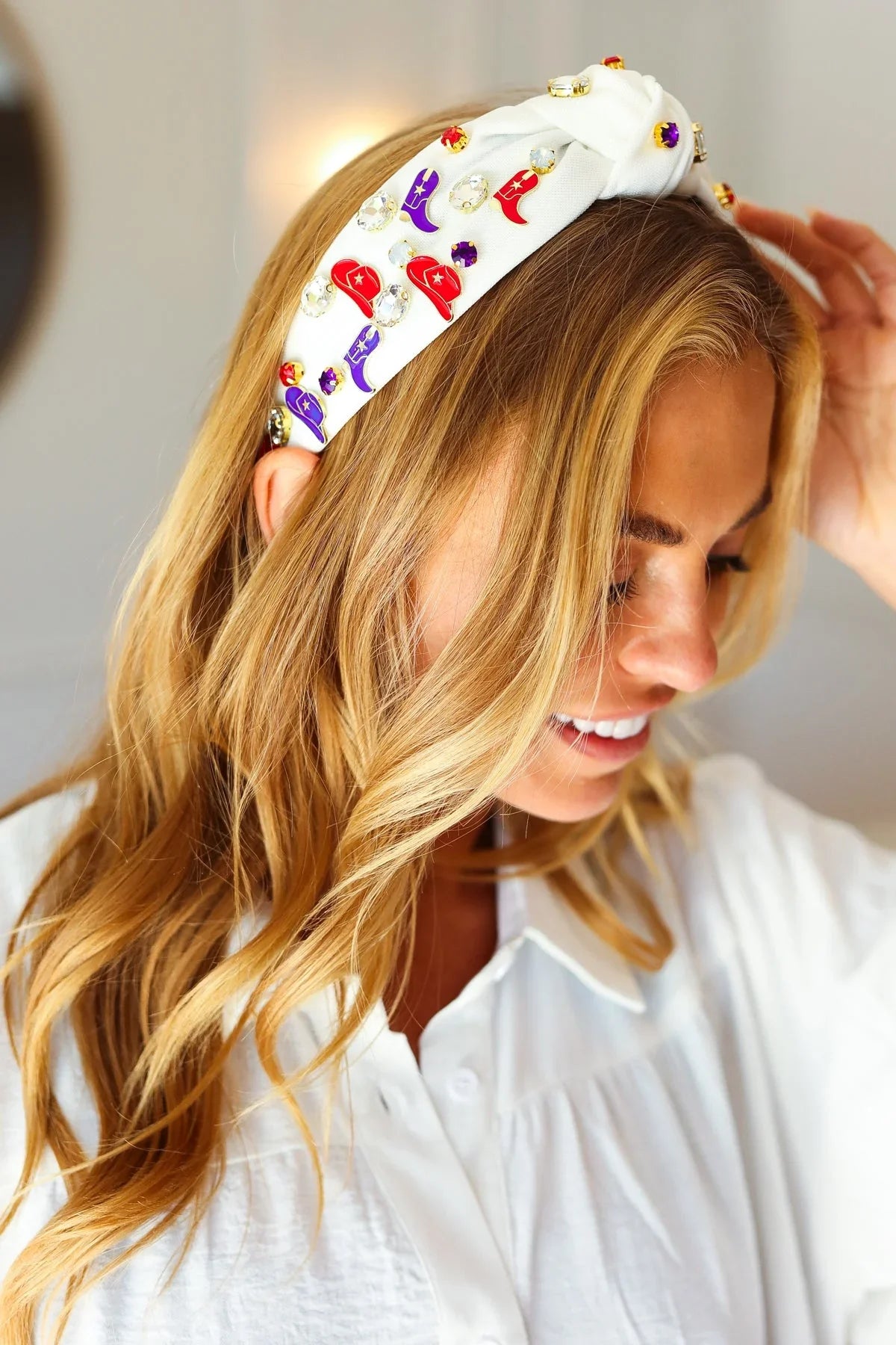 Red White & Blue Gem Cowboy Embellished Top Knot Headband | 07-01-25 Summer Sale Daverri Fashions