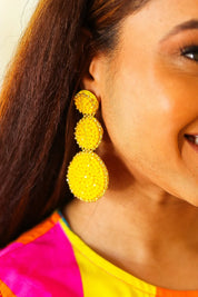Yellow Beaded Round Pendant Earrings | 07-01-25 Summer Sale Daverri Fashions