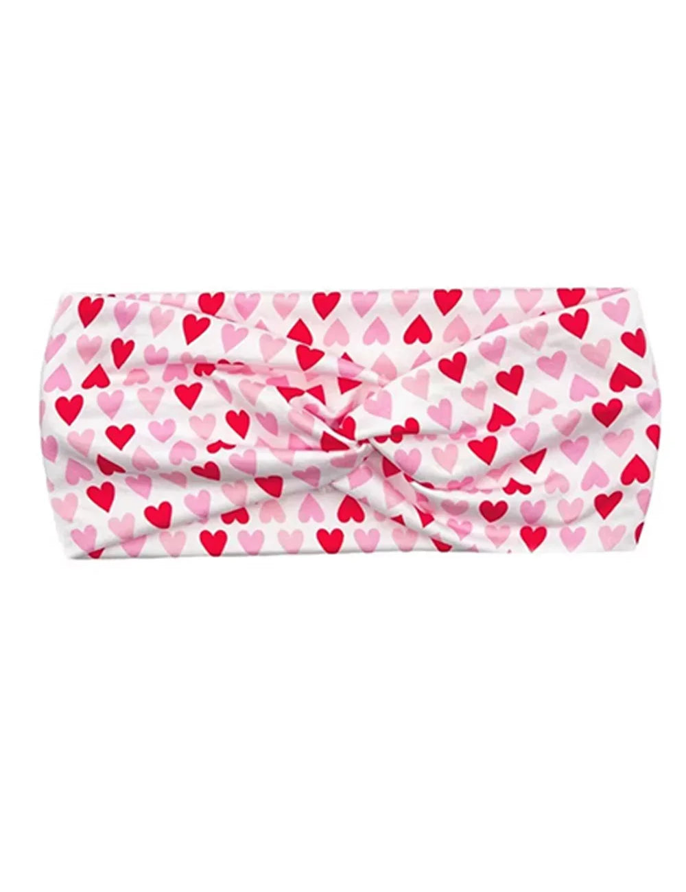 Red & Pink Heart Print Stretchy Twist Headband | accessor Daverri Fashions