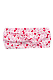 Red & Pink Heart Print Stretchy Twist Headband | accessor Daverri Fashions