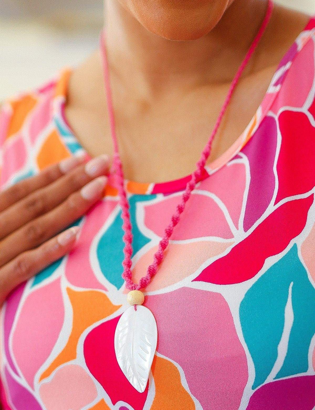 Pink Rope Iridescent Shell Feather Necklace | 07-01-25 Summer Sale Daverri Fashions