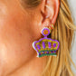 Mardi Gras Sequin & Beaded Crown Dangle Earrings - DAVERRI FASHIONS