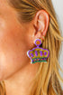 Mardi Gras Sequin & Beaded Crown Dangle Earrings - DAVERRI FASHIONS