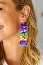Mardi Gras Sequin & Beaded Dangle Earrings | Daverri Fashions