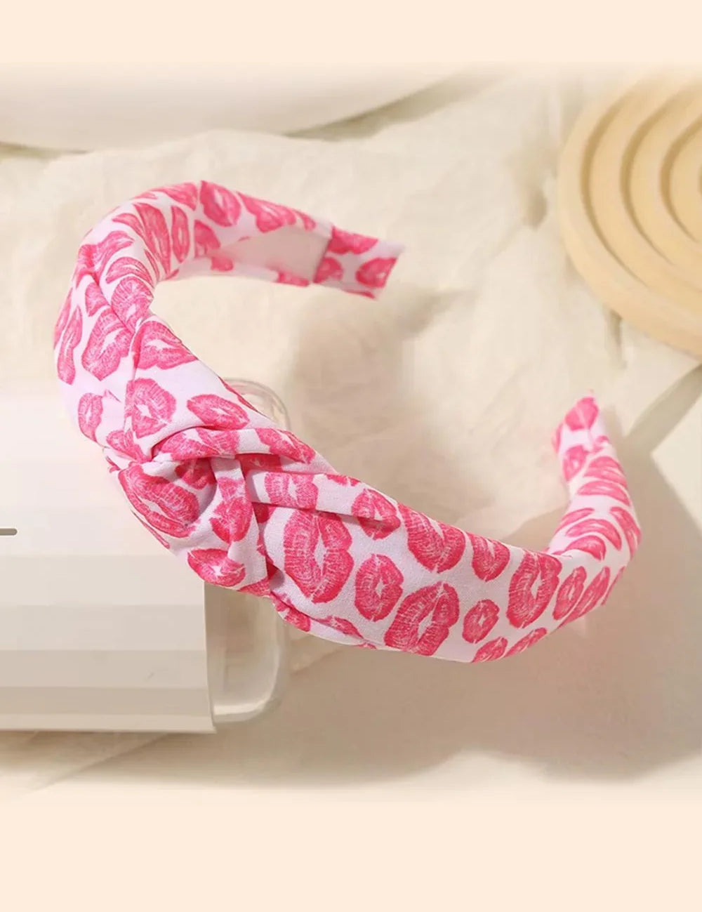 Ivory & Red Kiss Me Valentine's Top Knot Headband | Daverri Fashions