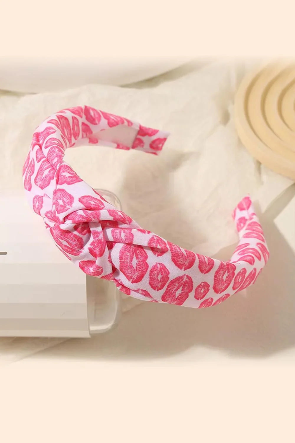 Ivory & Red Kiss Me Valentine's Top Knot Headband | Daverri Fashions