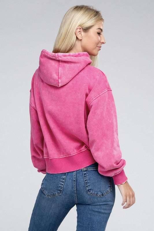 Zenana Acid Washed Cropped Hoodie Hoodies