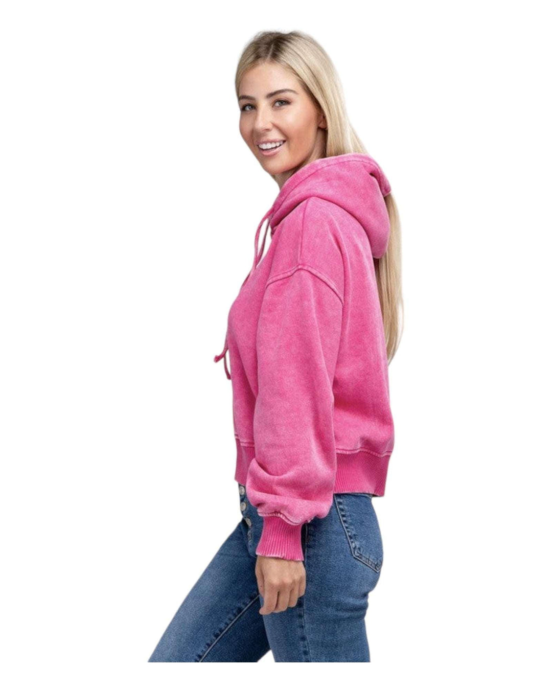 Zenana Acid Washed Cropped Hoodie Hoodies