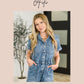Bella high-waist denim jumpsuit, button-front, elastic waist, size S/0