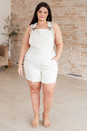 Anna High Rise Garment Dyed Cutoff Shortalls in Ecru | Shortalls Daverri Fashions