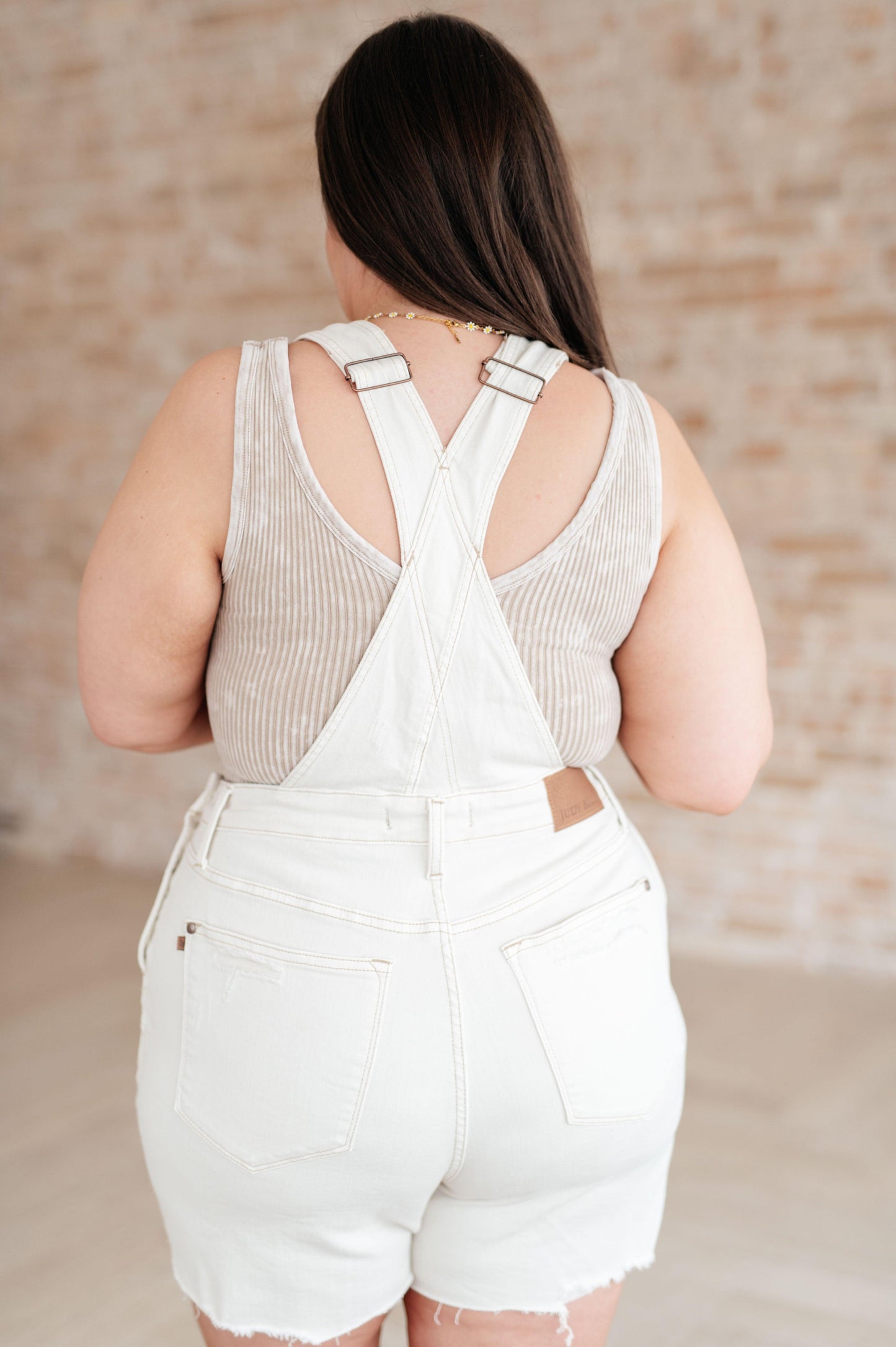 Anna High Rise Garment Dyed Cutoff Shortalls in Ecru Shortalls