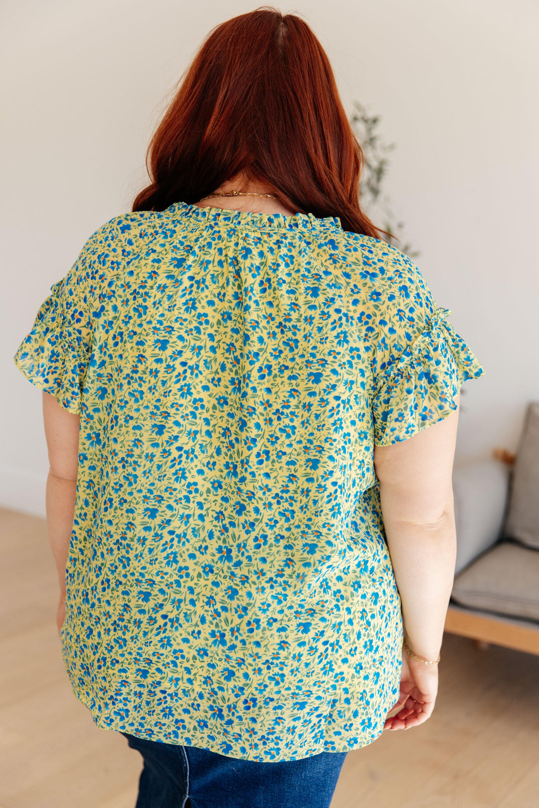 Green Flutter Sleeve Floral Top Shirts & Tops