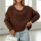 Round Neck Drop Shoulder Sweater - DAVERRI FASHIONS