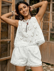 Eyelet Embroidered Tank and Shorts Set | Outfit Sets Daverri Fashions