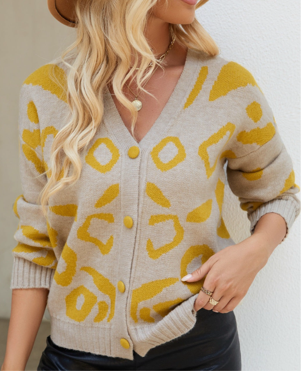Leopard Print V-neck Long Sleeve Button Down Cardigan | Cardigans Daverri Fashions