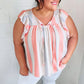 Coral & Light Blue Stripe Waffle Tie Neck Top - DAVERRI FASHIONS